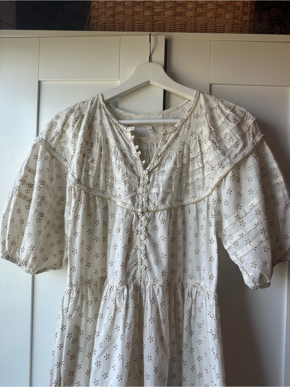 THE GREAT. The Sterling Dress in Natural with Gold Stamp - Picture 4 of 6
